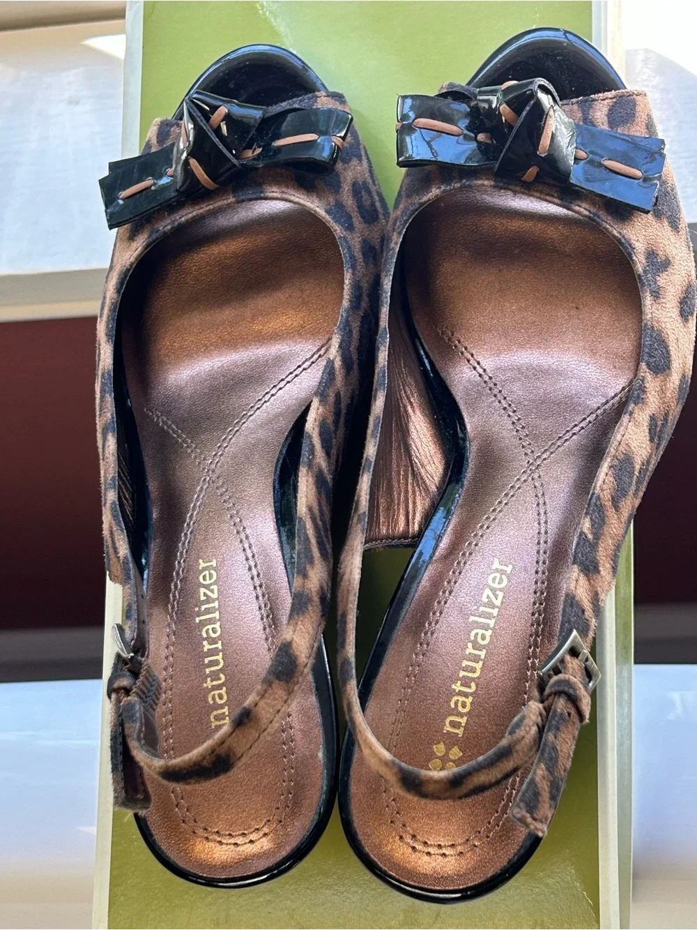 Naturalizer Leopard-Print Slingback Peep-Toe Heels - Brown/Black